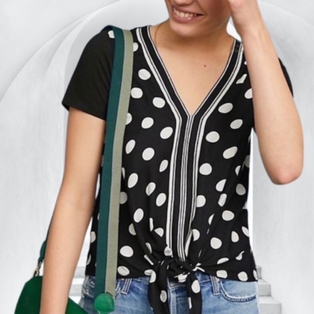 Anthropologie Akemi Kin Polka Dot Tie Front Blouse‎ Top Size XS Boho Minimalist